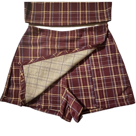 POPULAR BASICS Plaid Outfit 2-pc Crop Top Skort Stretch Junior’s M - Picture 3 of 16